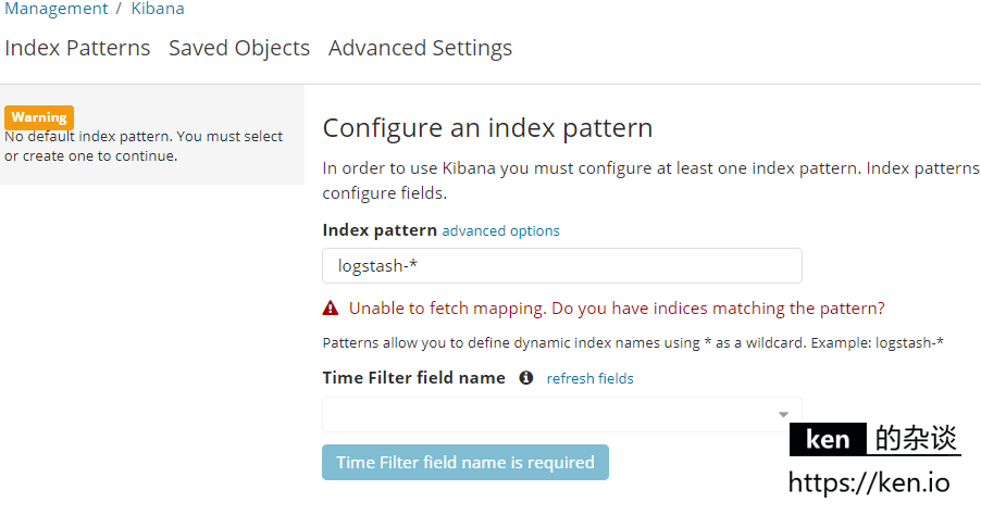 Unable to fetch mapping. Do you have indices matching the pattern