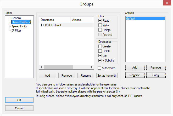 FileZilla Server 用户组共享目录设置